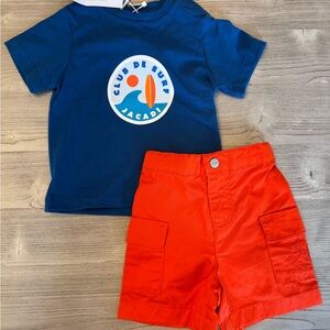 Jacadi Navy Tee and Bright Red Shorts Set